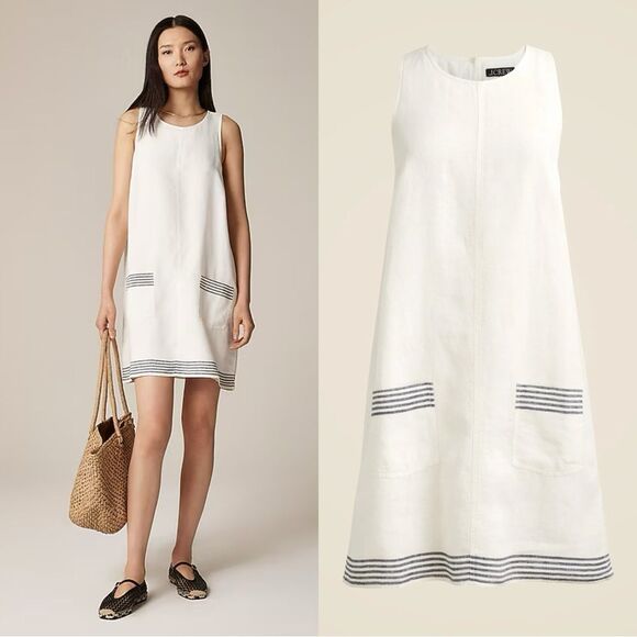 NWT J CREW Maxine sailor-stripe dress in linen - Picture 1 of 8